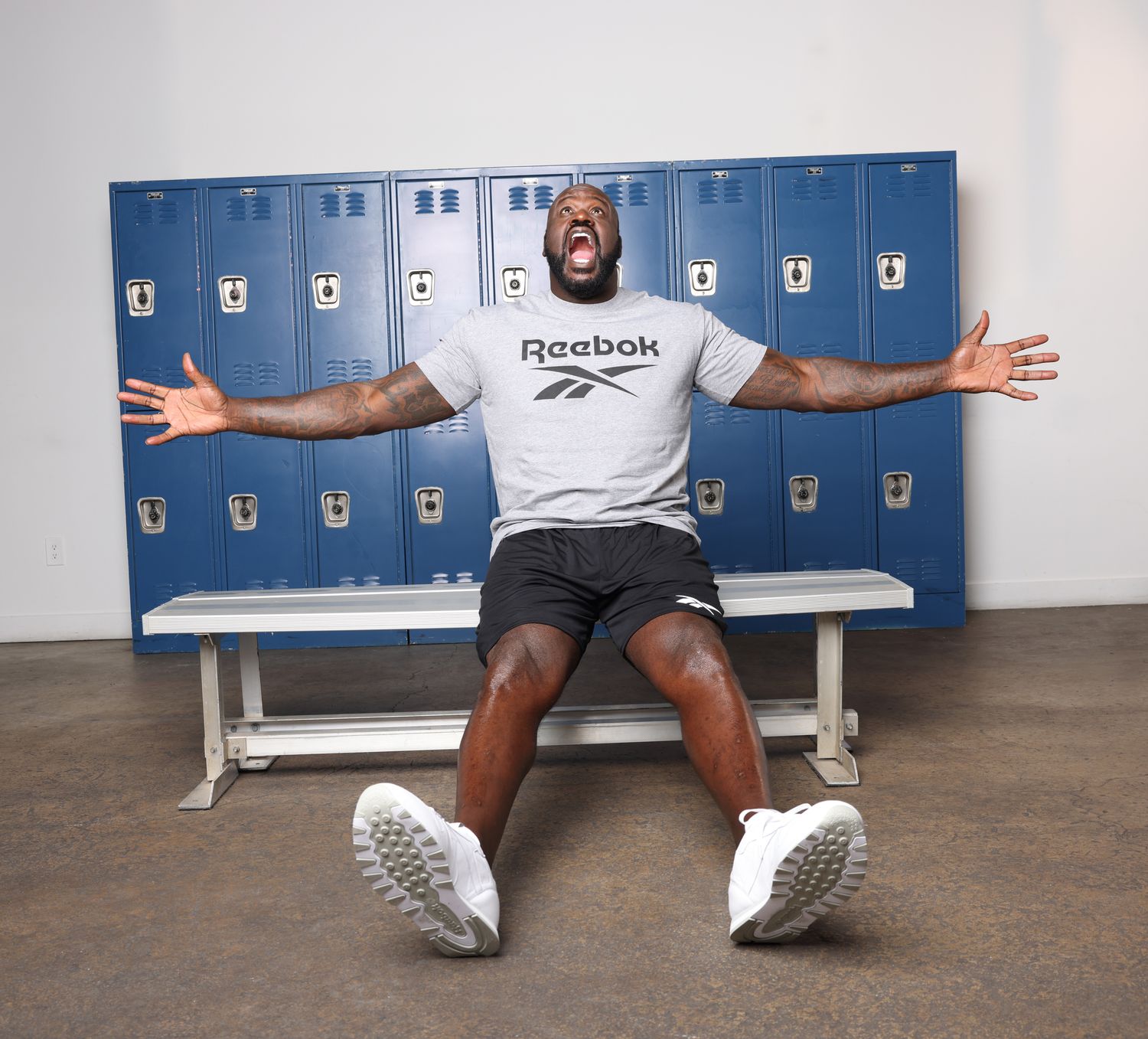 Shaquille O'Neal poses for a picture in a Reebok photo shoot.